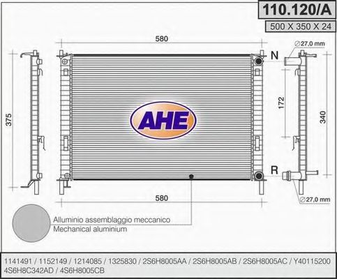 AHE 110120A Радиатор охлаждения двигателя для FORD