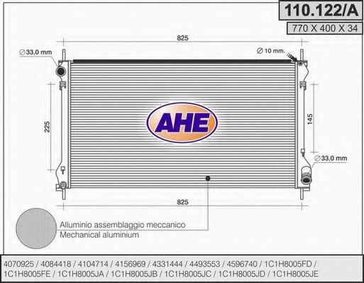 AHE 110122A Радиатор охлаждения двигателя для FORD
