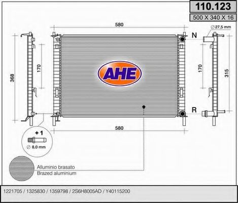 AHE 110123 Радиатор охлаждения двигателя для FORD