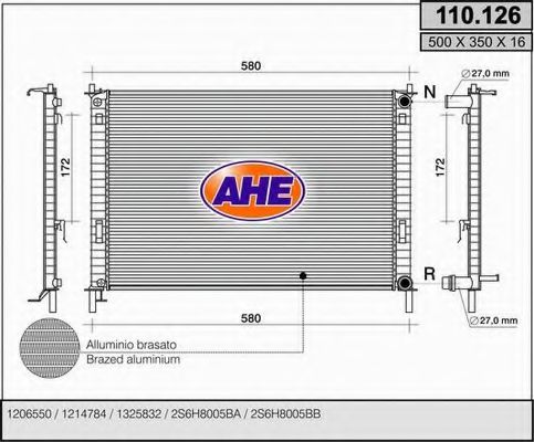 AHE 110126 Радиатор охлаждения двигателя для FORD