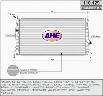 AHE 110129 Радиатор охлаждения двигателя AHE для VOLVO
