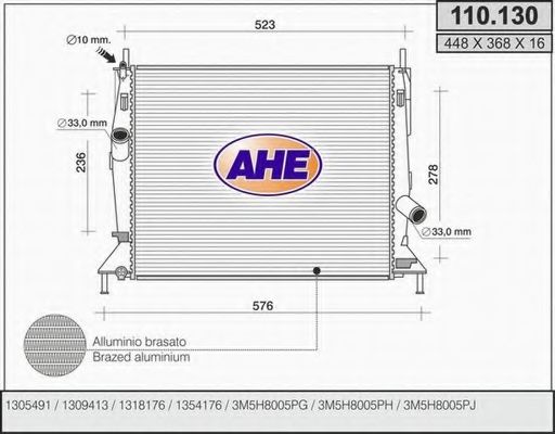 AHE 110130 Радиатор охлаждения двигателя для FORD