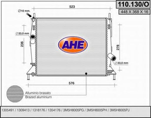 AHE 110130O Радиатор охлаждения двигателя для FORD