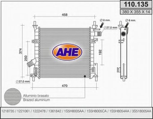 AHE 110135 Радиатор охлаждения двигателя для FORD