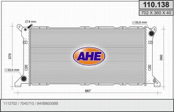 AHE 110138 Радиатор охлаждения двигателя для FORD TRANSIT TOURNEO