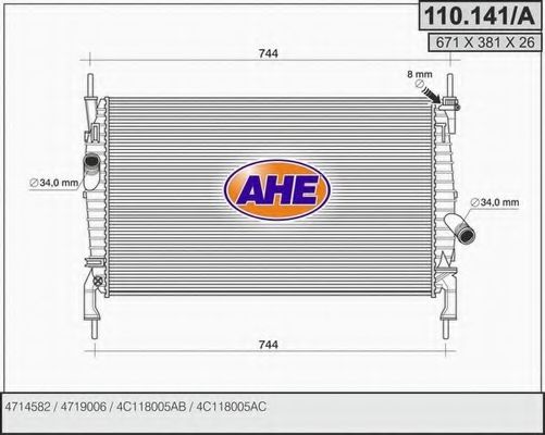 AHE 110141A Радиатор охлаждения двигателя для FORD