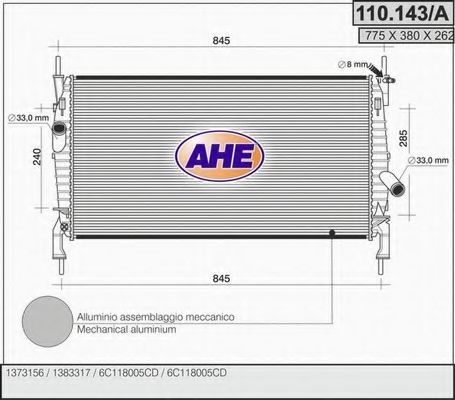AHE 110143A Радиатор охлаждения двигателя для FORD TRANSIT TOURNEO