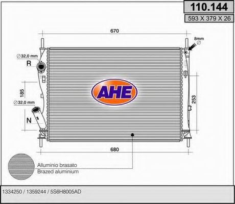 AHE 110144 Радиатор охлаждения двигателя для FORD FUSION