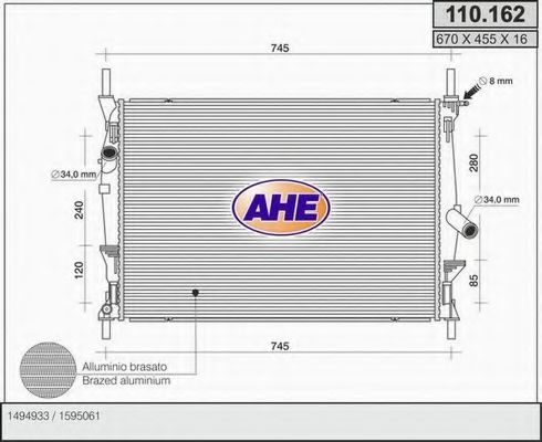 AHE 110162 Радиатор охлаждения двигателя для FORD TRANSIT TOURNEO