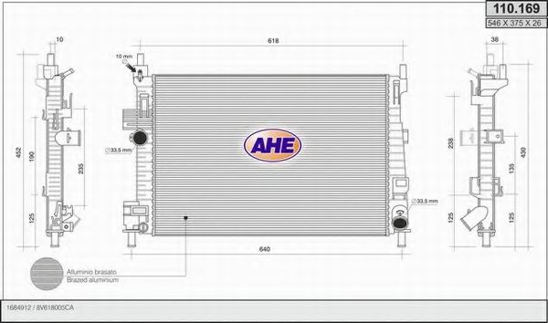 AHE 110169 Радиатор охлаждения двигателя для FORD
