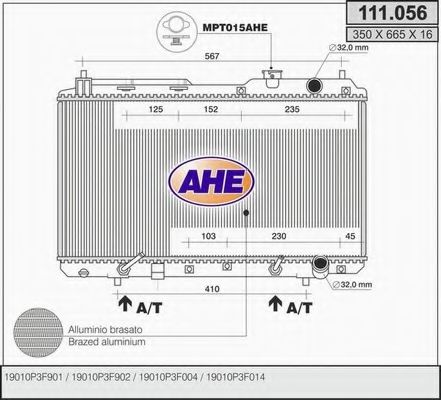 AHE 111056 Радиатор охлаждения двигателя AHE для HONDA