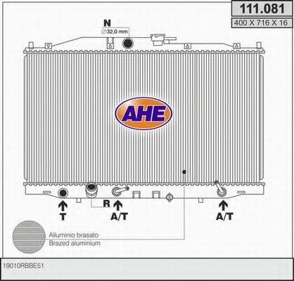 AHE 111081 Радиатор охлаждения двигателя AHE для HONDA