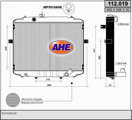 AHE 112019 Радиатор охлаждения двигателя AHE для HYUNDAI