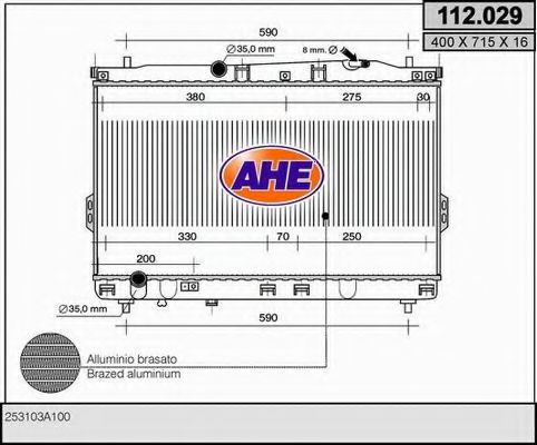 AHE 112029 Радиатор охлаждения двигателя AHE для HYUNDAI