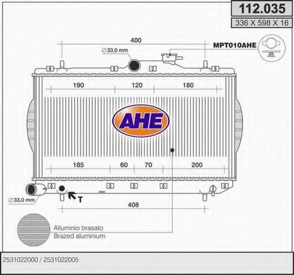 AHE 112035 Радиатор охлаждения двигателя AHE для HYUNDAI