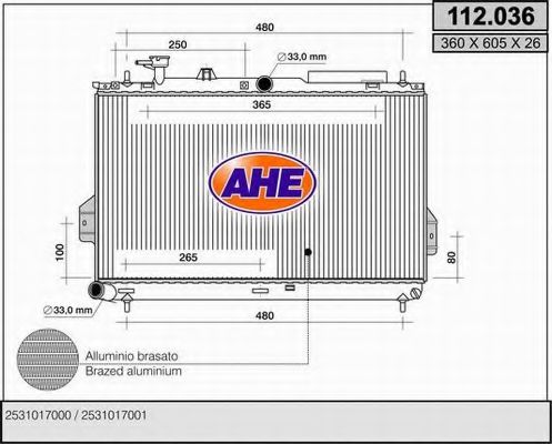 AHE 112036 Радиатор охлаждения двигателя AHE для HYUNDAI