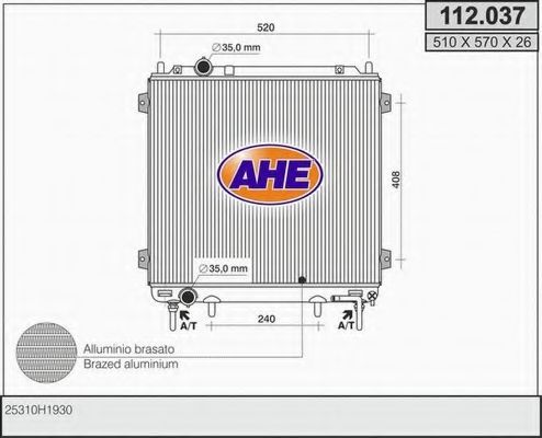 AHE 112037 Радиатор охлаждения двигателя AHE для HYUNDAI