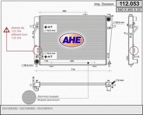 AHE 112053 Радиатор охлаждения двигателя AHE для KIA
