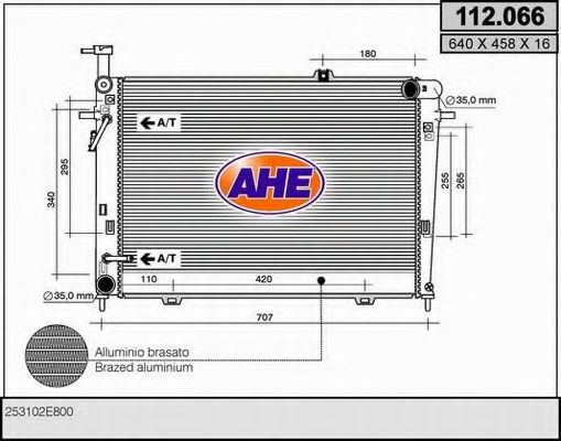 AHE 112066 Радиатор охлаждения двигателя AHE для HYUNDAI