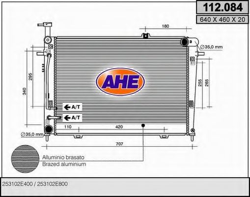 AHE 112084 Радиатор охлаждения двигателя AHE для HYUNDAI