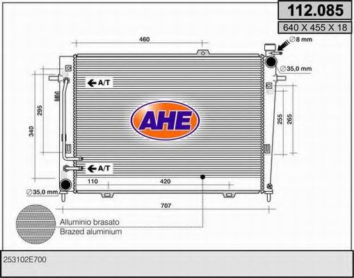 AHE 112085 Радиатор охлаждения двигателя AHE для KIA
