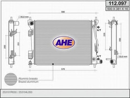 AHE 112097 Радиатор охлаждения двигателя AHE для KIA