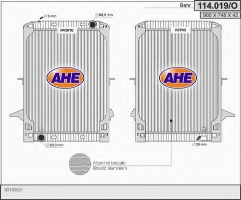 AHE 114019O Радиатор охлаждения двигателя AHE для IVECO