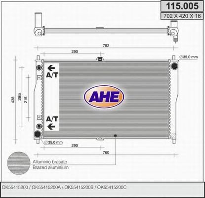 AHE 115005 Радиатор охлаждения двигателя AHE для KIA