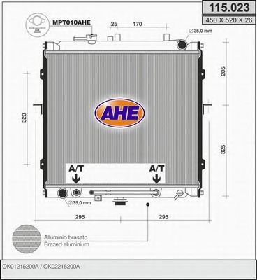 AHE 115023 Радиатор охлаждения двигателя AHE для KIA