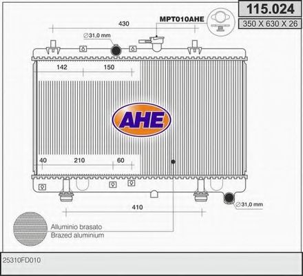 AHE 115024 Радиатор охлаждения двигателя для KIA
