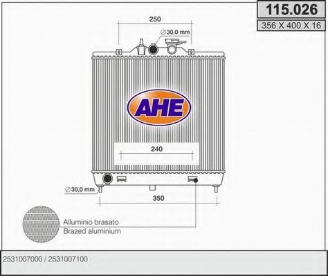 AHE 115026 Радиатор охлаждения двигателя AHE для KIA
