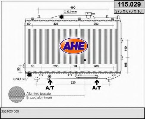 AHE 115029 Радиатор охлаждения двигателя AHE для KIA