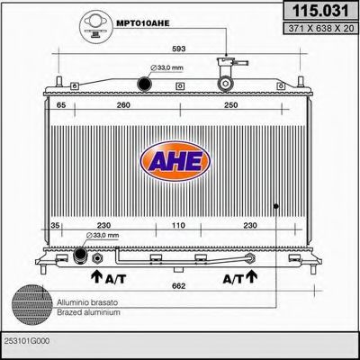 AHE 115031 Радиатор охлаждения двигателя AHE для KIA
