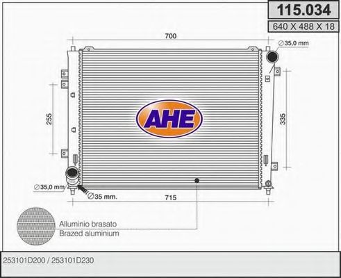 AHE 115034 Радиатор охлаждения двигателя AHE для KIA