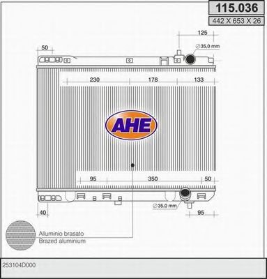 AHE 115036 Радиатор охлаждения двигателя AHE для KIA