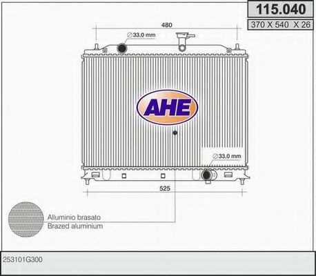 AHE 115040 Радиатор охлаждения двигателя AHE для KIA