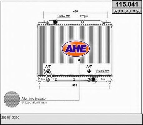 AHE 115041 Радиатор охлаждения двигателя AHE для KIA