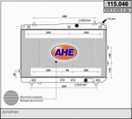 AHE 115046 Радиатор охлаждения двигателя AHE для KIA