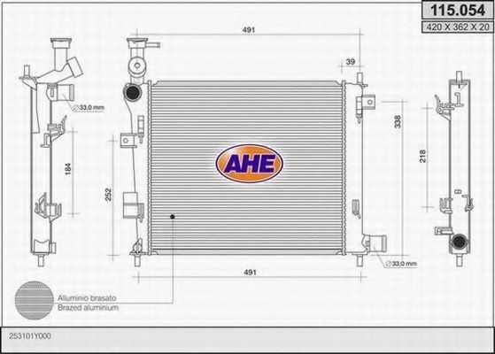 AHE 115054 Радиатор охлаждения двигателя AHE для KIA