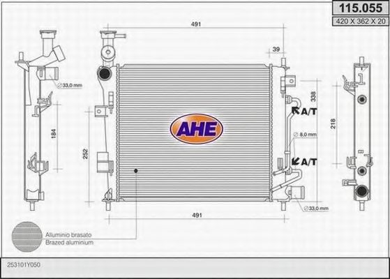 AHE 115055 Радиатор охлаждения двигателя AHE для KIA