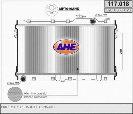 AHE 117018 Радиатор охлаждения двигателя AHE для MAZDA