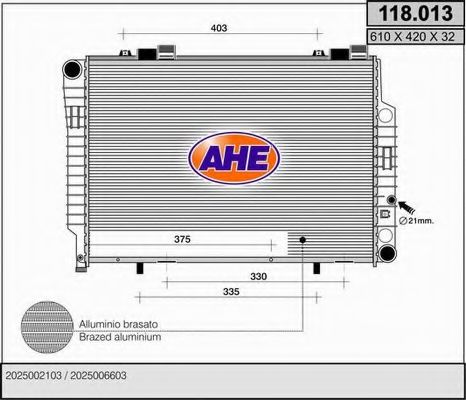 AHE 118013 Радиатор охлаждения двигателя AHE для MERCEDES-BENZ