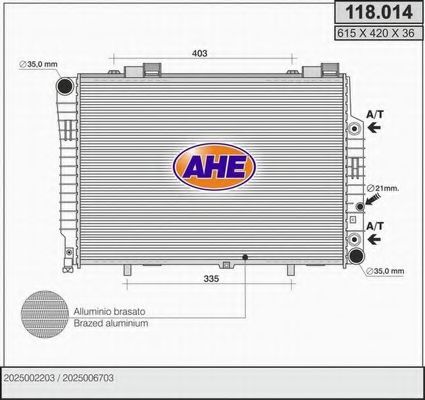 AHE 118014 Радиатор охлаждения двигателя AHE для MERCEDES-BENZ