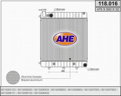 AHE 118016 Радиатор охлаждения двигателя AHE для MERCEDES-BENZ
