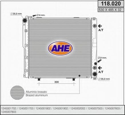 AHE 118020 Радиатор охлаждения двигателя AHE для MERCEDES-BENZ