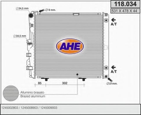 AHE 118034 Радиатор охлаждения двигателя AHE для MERCEDES-BENZ