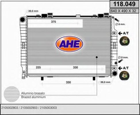 AHE 118049 Радиатор охлаждения двигателя AHE для MERCEDES-BENZ