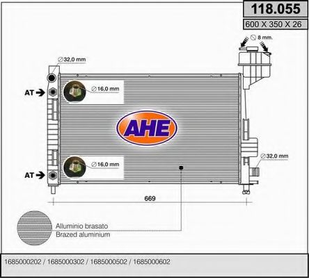 AHE 118055 Радиатор охлаждения двигателя AHE для MERCEDES-BENZ