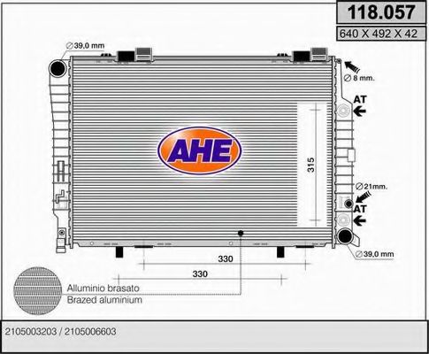 AHE 118057 Радиатор охлаждения двигателя AHE для MERCEDES-BENZ