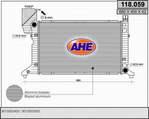 AHE 118059 Радиатор охлаждения двигателя для MERCEDES-BENZ